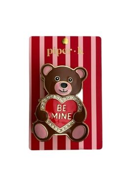 Piper K Large Teddy Bear Heart Valentine’s Day Pink Red Claw Hair Clip NWT
